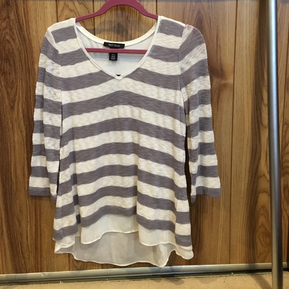 White House Black Market split back strip sweater