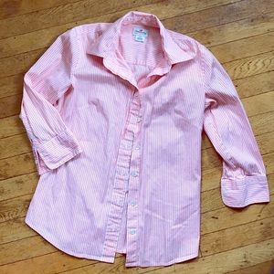 Orange coral striped J Crew buttondown, 3/4 sleeve