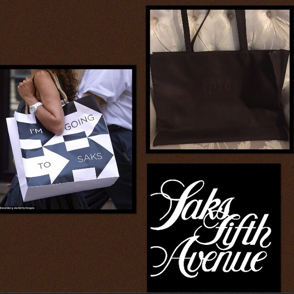 SAKS FIFTH AVE •Chocolate Embroidered Tote - Picture 4 of 6