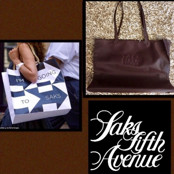 SAKS FIFTH AVE •Chocolate Embroidered Tote - Picture 2 of 6