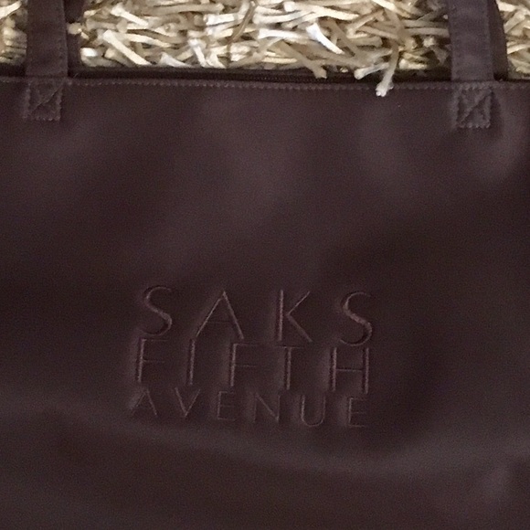 SAKS FIFTH AVE •Chocolate Embroidered Tote - Picture 3 of 6