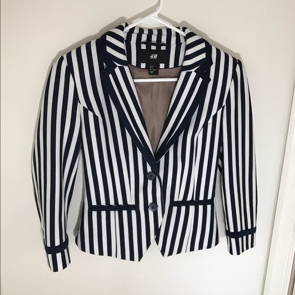 Navy and white striped blazer