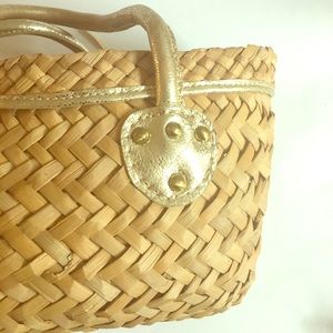 J.CREW STRAW TOTE WITH GOLD STRAPS