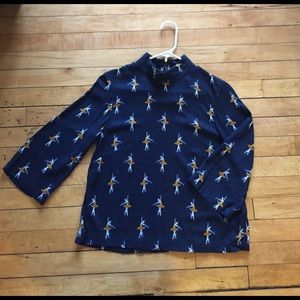 Mock neck blouse with ballerina print