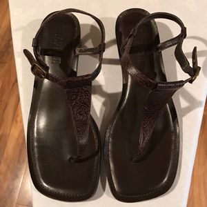 Brown Leather chunky heel sandals.