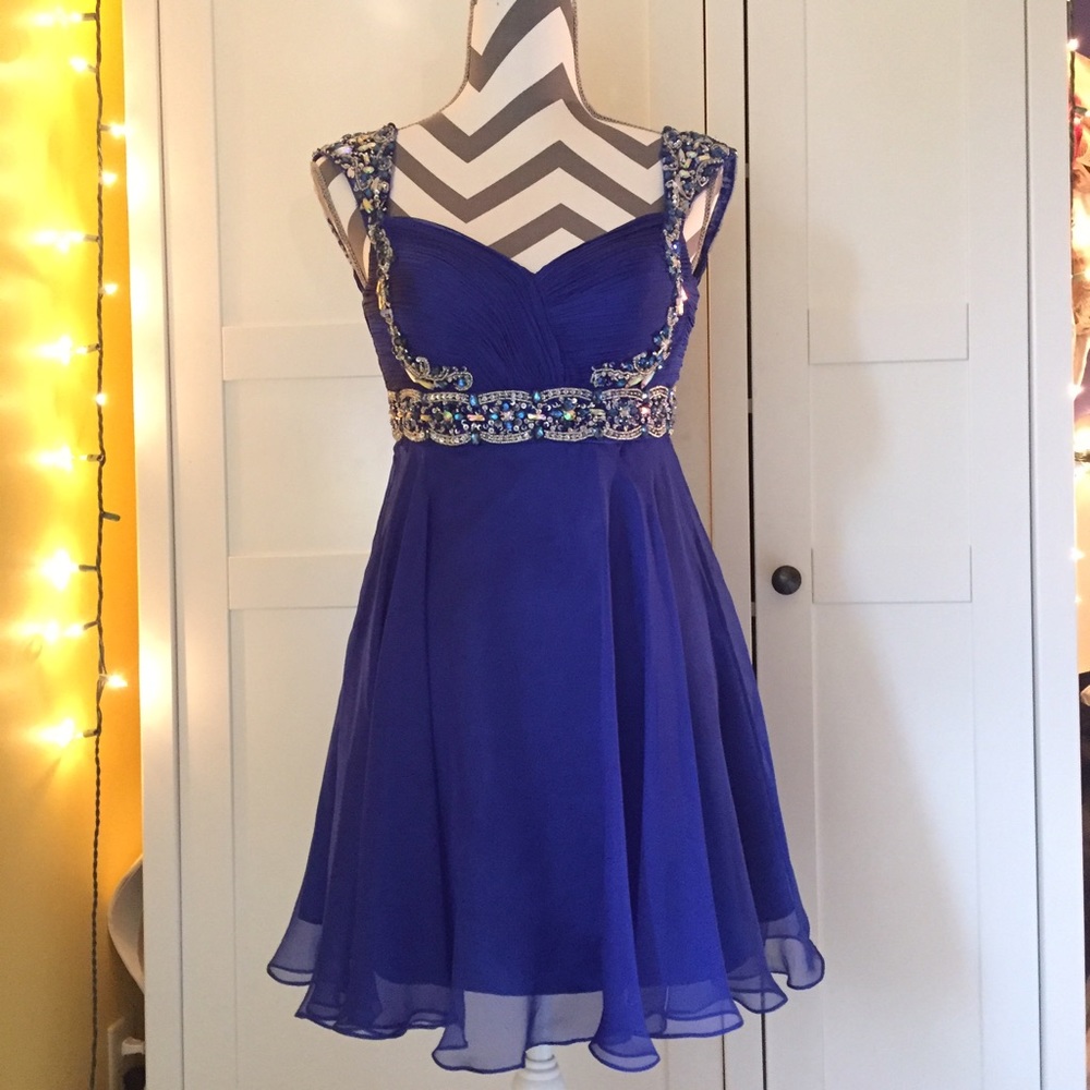 Cobalt Blue Jeweled Mini Dress