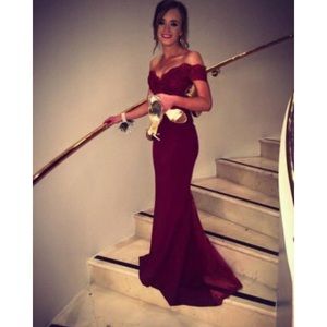 dark red prom dress