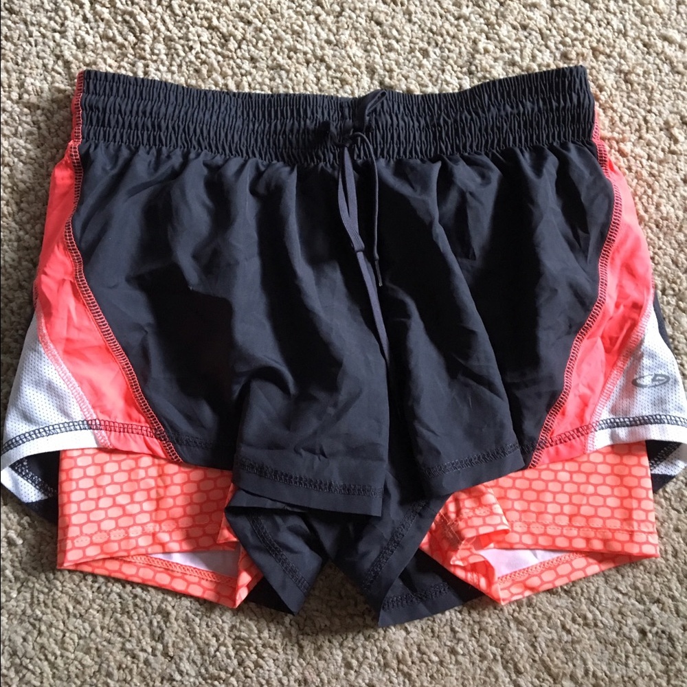 Gray and coral athletic shorts