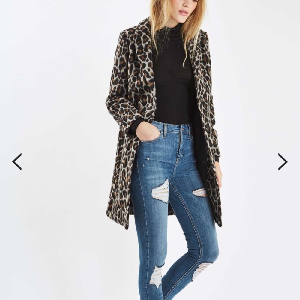 Topshop Leopard Print Car Coat/Jacket