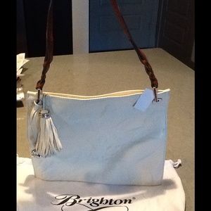 Beige Leather Flower Brighton Shoulder Bag