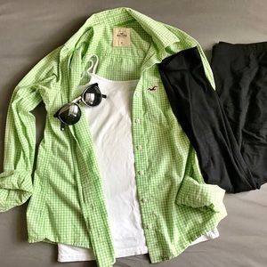 Green/White Checkered Button-Up