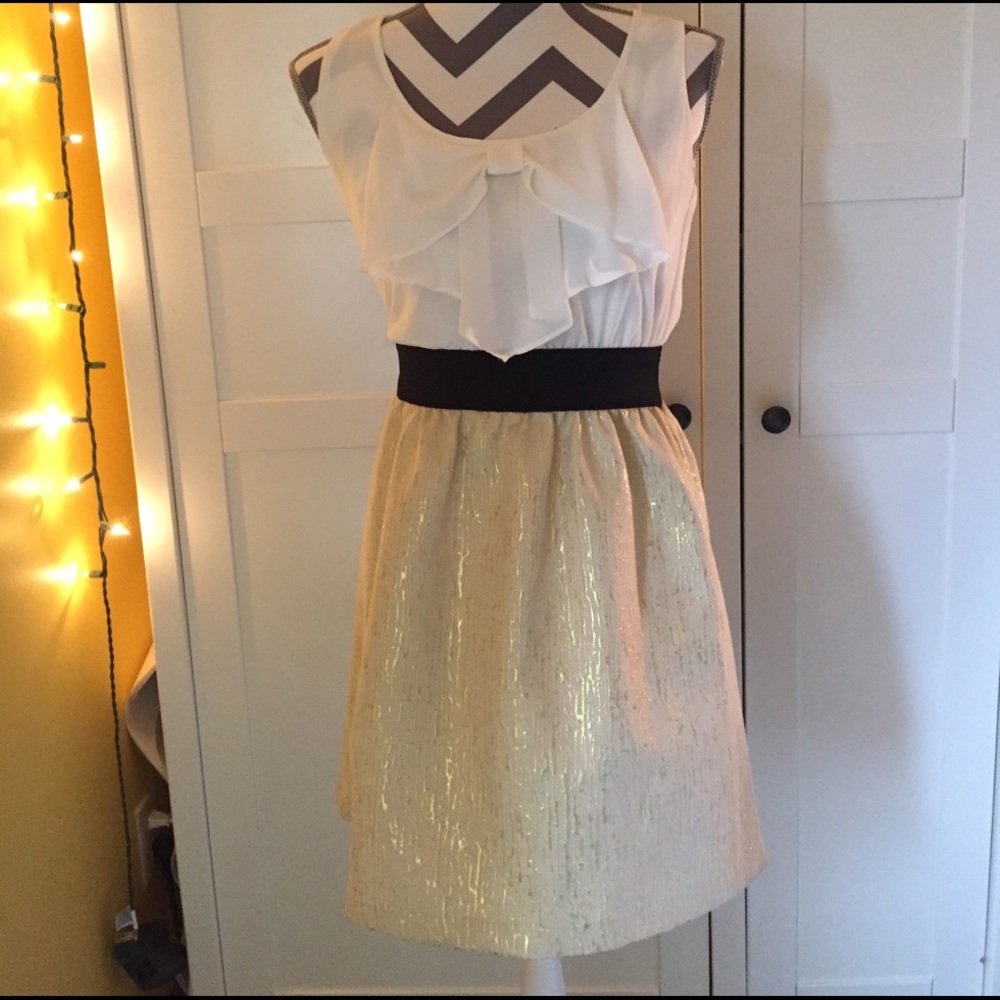 Black white and gold semi formal dress