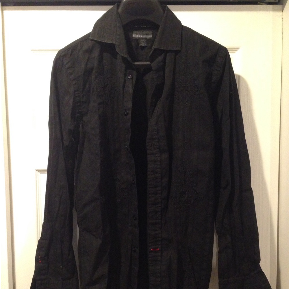 GUESS black French cuff button down shirt - small