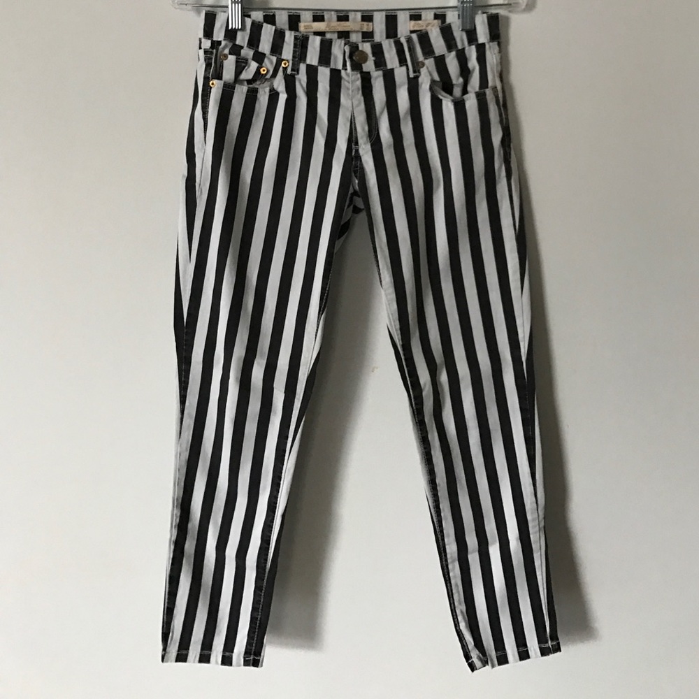 Zara navy and white stiped skinny pant