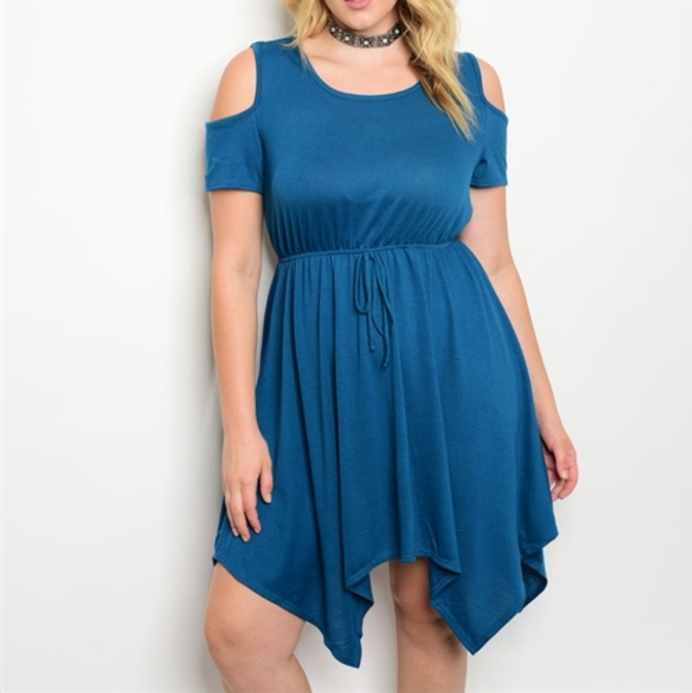 Plus size teal cold shoulder dress