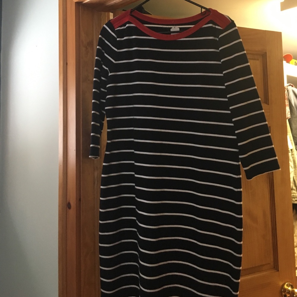 Navy blue and white striped dress from Talbots