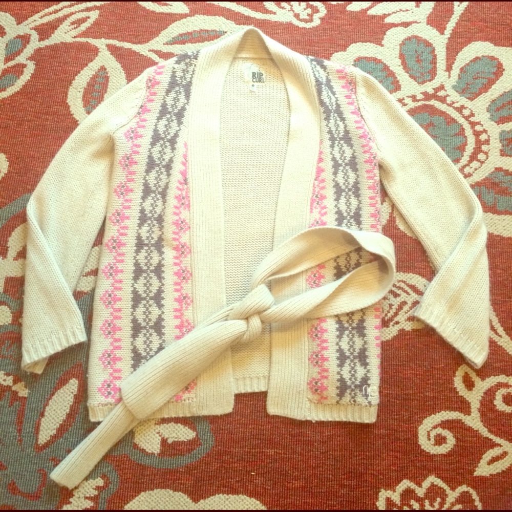 Warm pink & grey tie up sweater