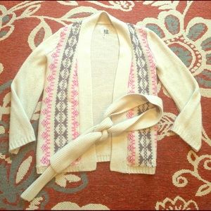 Warm pink & grey tie up sweater