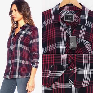 Rails black red button down sz small