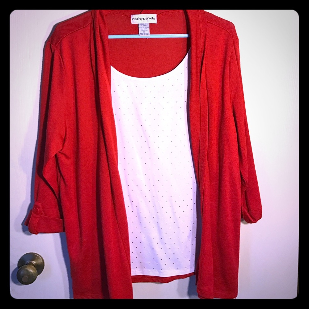 💐Red and White cardigan set💐