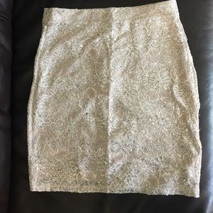 H&M Cream and Silver Lace Skirt Size Small