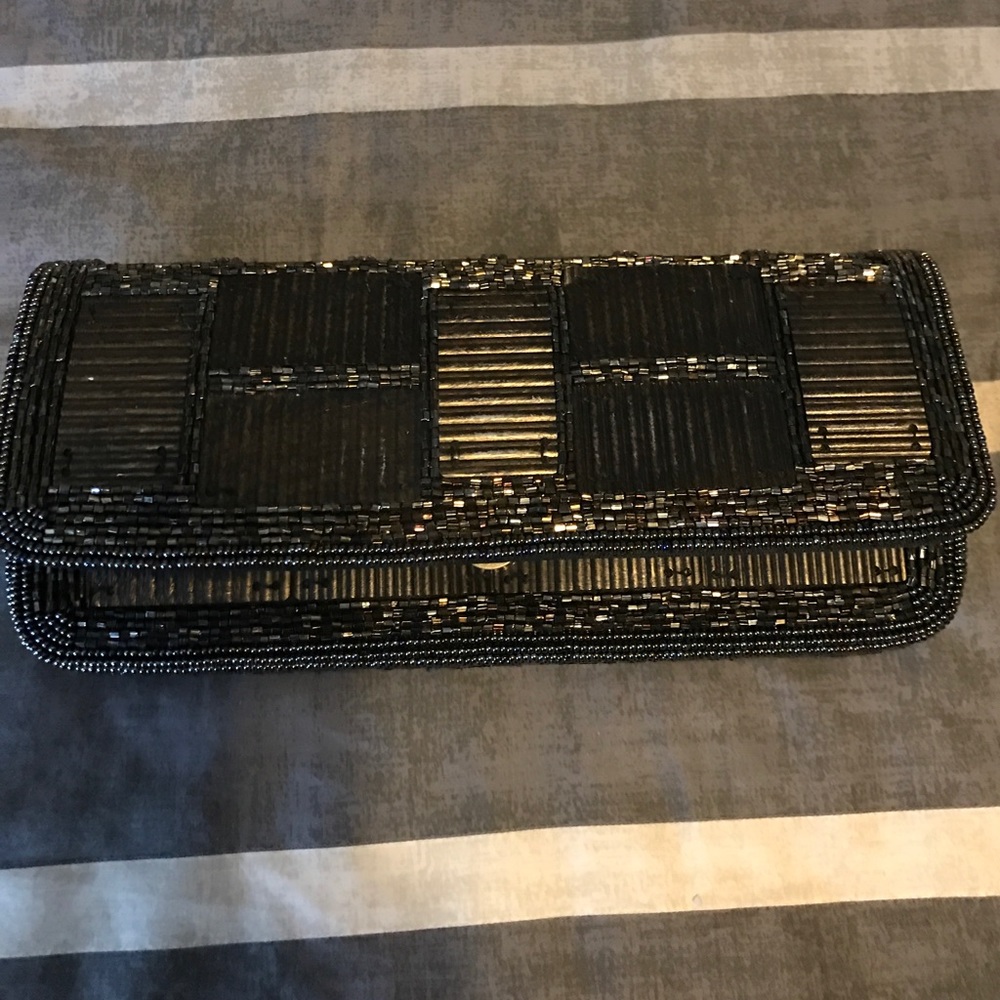 Bcbg dark green/brown/gold clutch