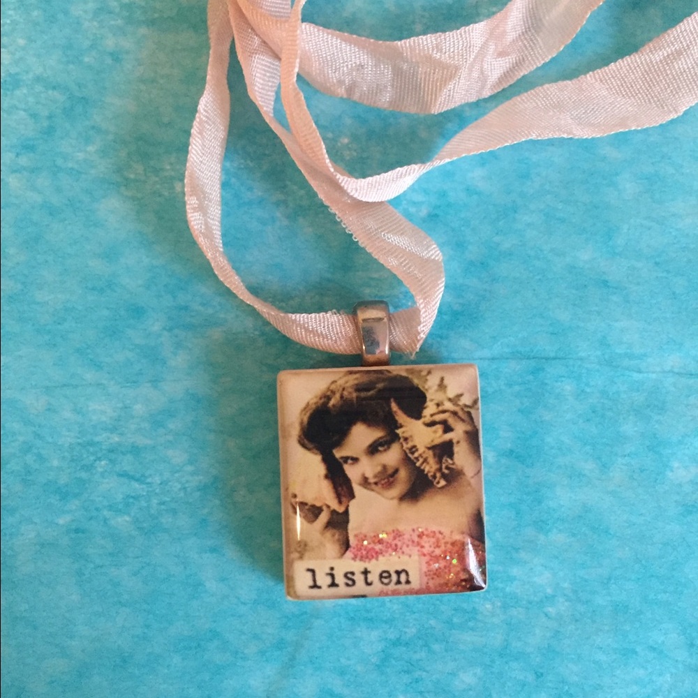Nostalgic Pink Ribbon "Listen" Necklace