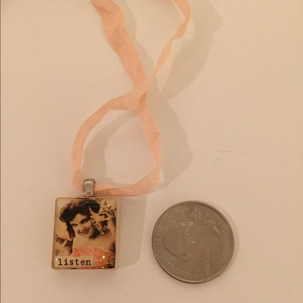 Nostalgic Pink Ribbon "Listen" Necklace - Picture 6 of 6