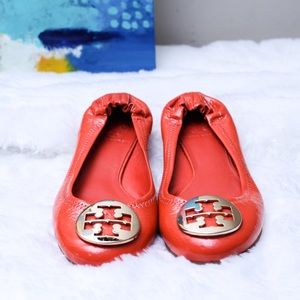 Authentic Tory Burch Reva Flats - Orange Patent