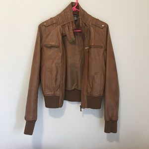 Brown Leather Bomber Jacket