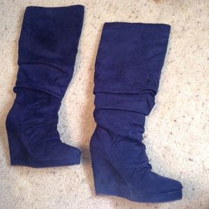 Navy Wedge Heel Boots - NWOT