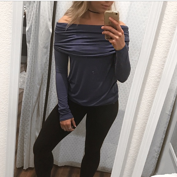 Tops - Blue off shoulder top