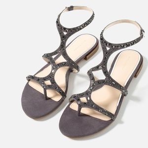 NWT Zara flat rhinestone sandals
