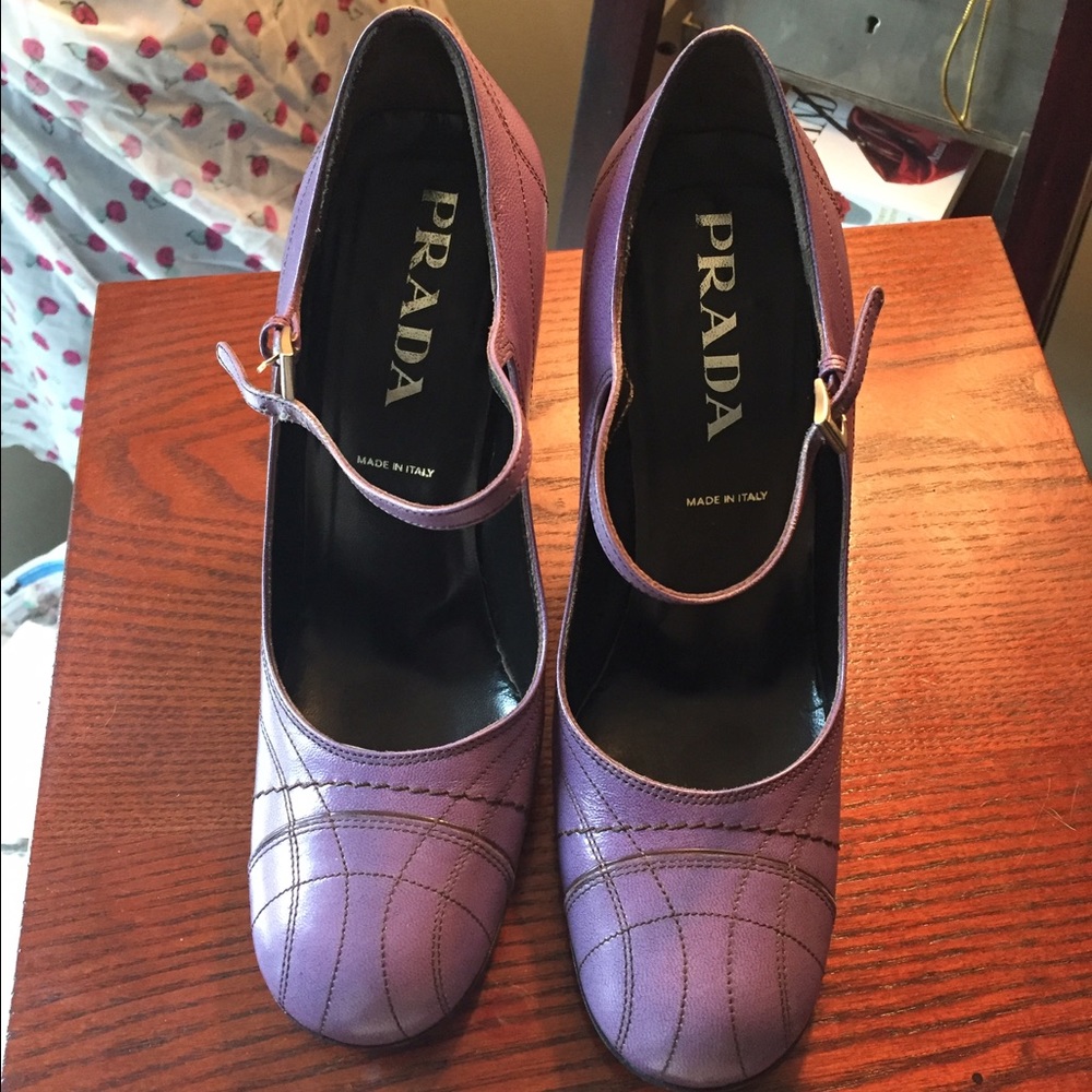 PRADA purple Mary Jane leather heels 7 1/2