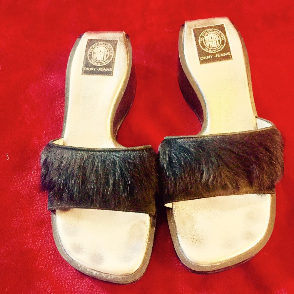 DKNY faux fur slip-ons