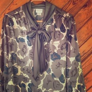 Blue and Grey floral top with bow
