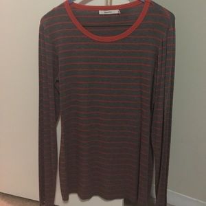 Bailey 44 Long Sleeve Grey and Orange Stripped Top