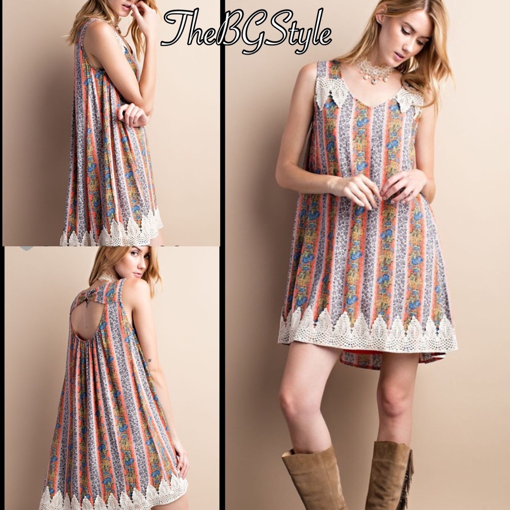 Grey and coral mixed print dress sm med large