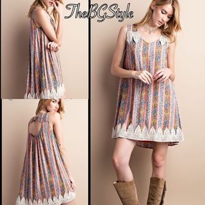 Grey and coral mixed print dress sm med large