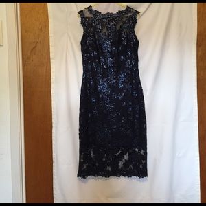 Tadashi Shoji sequined navy dress.