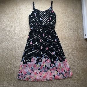 Elle women's dress black with polka dots & flowers