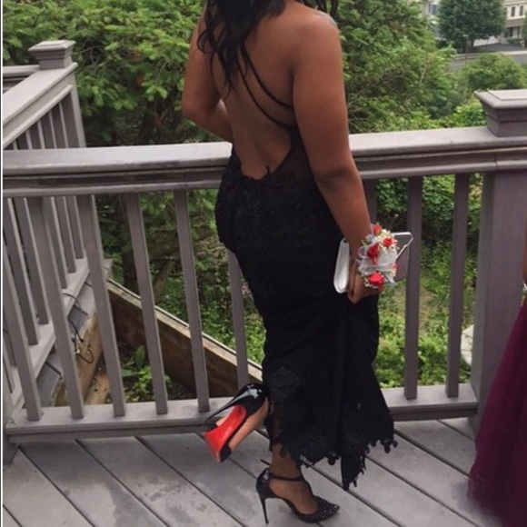 Black Lace Open Back Prom Dress WORN ONCE - Picture 3 of 3