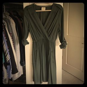 Anthropologie Army Green Long Sleeve Dress