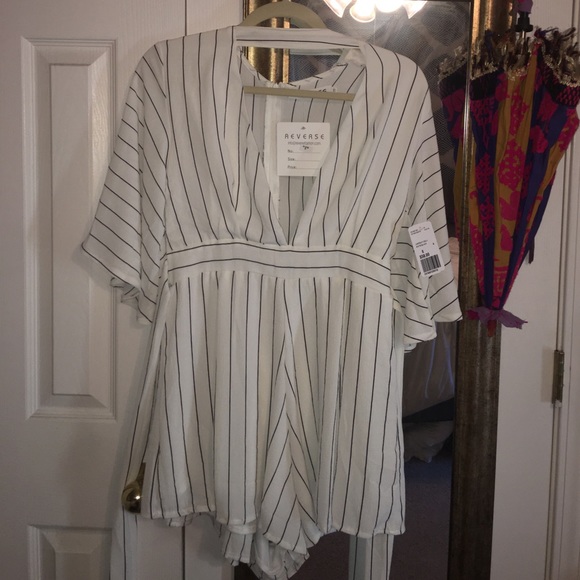 Reverse black and white striped romper - Picture 2 of 5