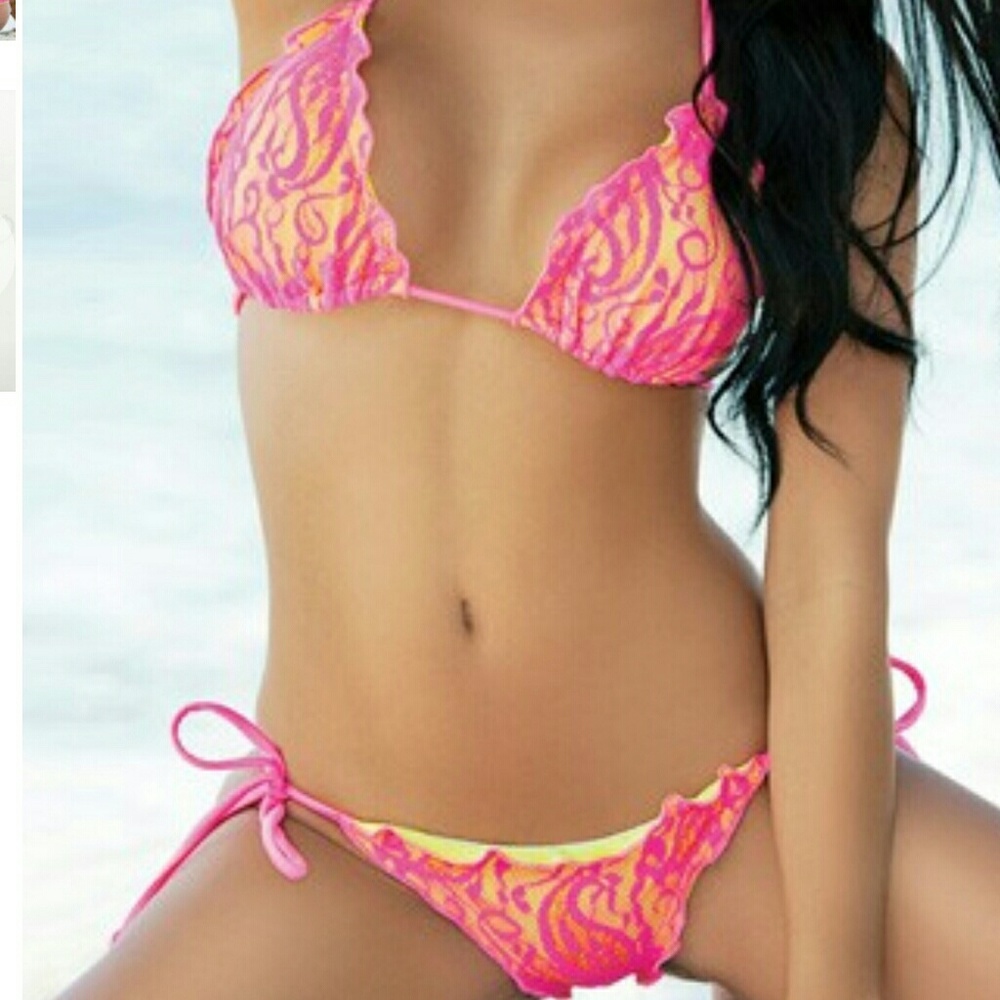Lace neon  hot pink and yellow bikini