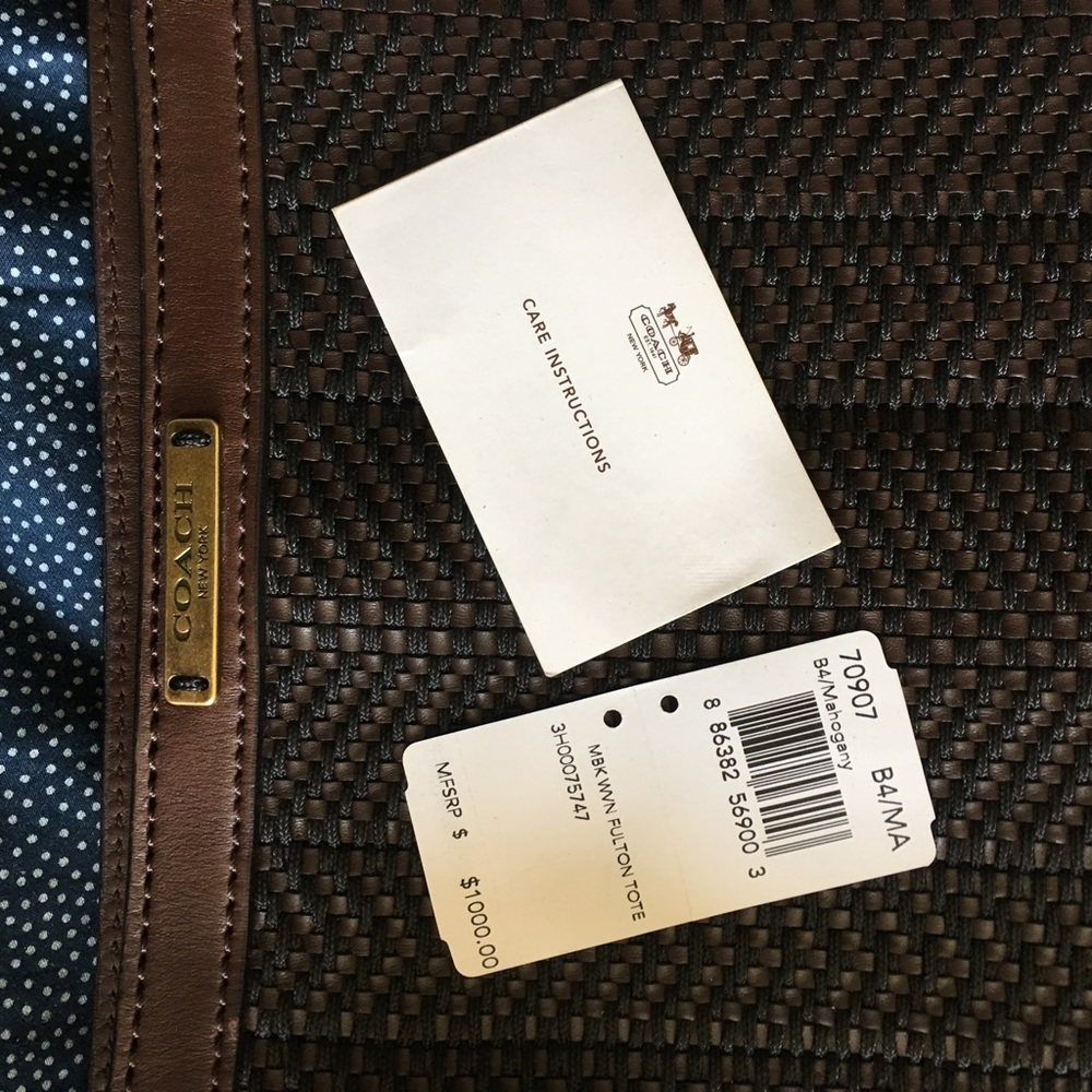 🚩 SOLD Coach Men's Fulton Woven Leather Tote - Picture 4 of 8