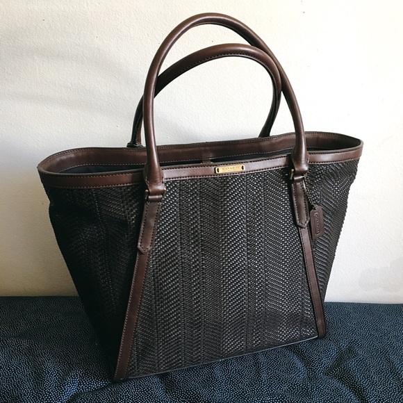 🚩 SOLD Coach Men's Fulton Woven Leather Tote - Picture 2 of 8