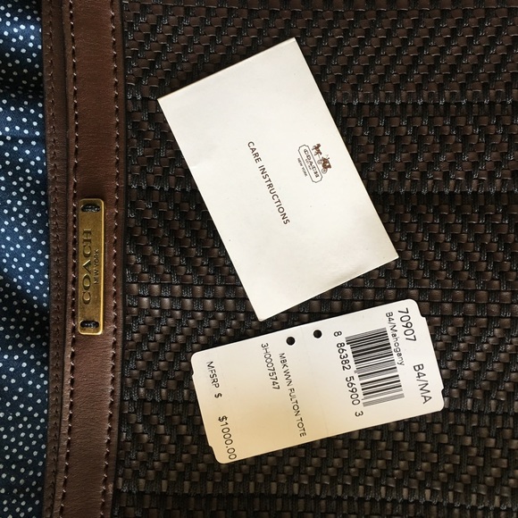 🚩 SOLD Coach Men's Fulton Woven Leather Tote - Picture 4 of 8