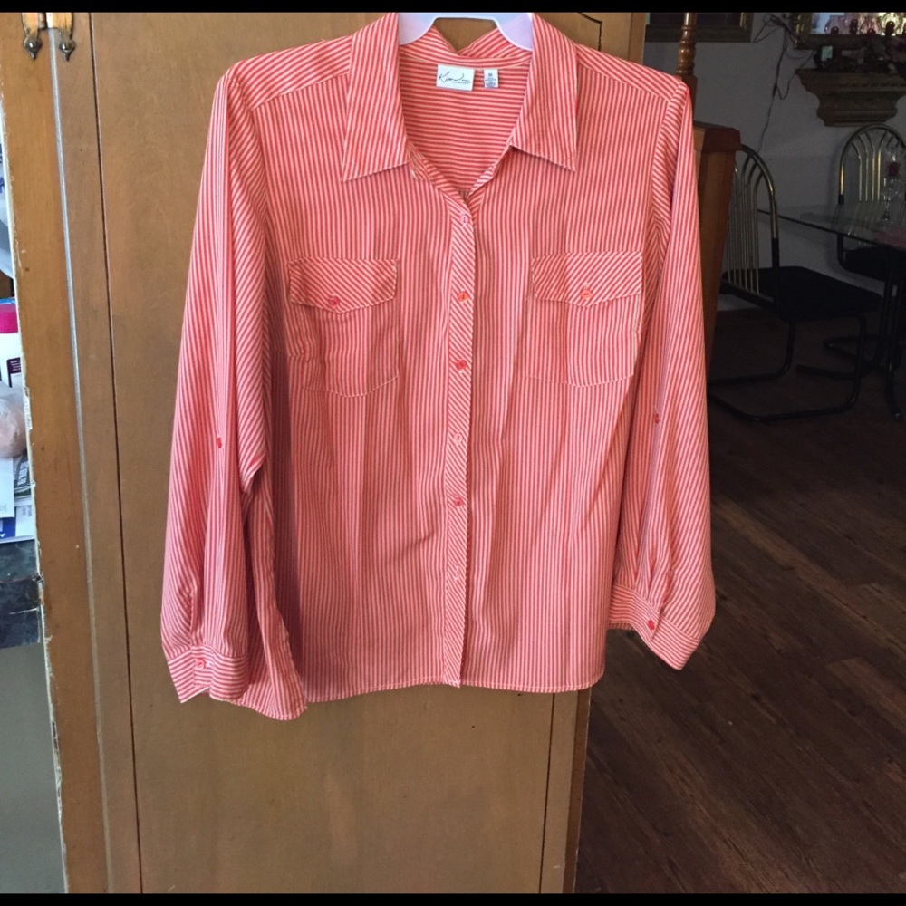 Shirt, orange pinstripes, 3X
