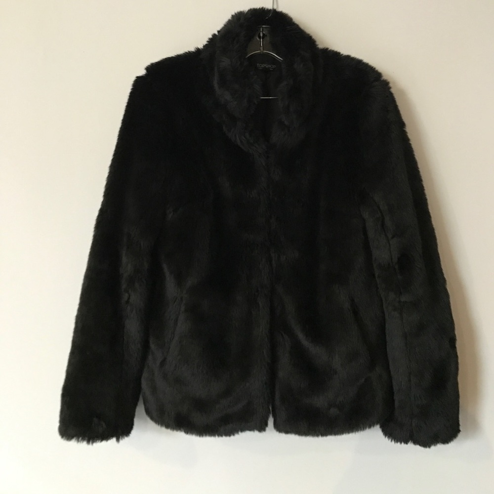 Beautiful Topshop black faux fur coat